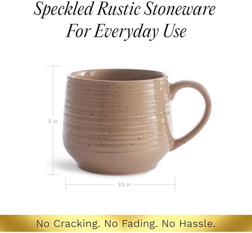 Sango 17.5 oz Stoneware Coffee Mugs Set of 4, Rustic Ceramic Mug with
