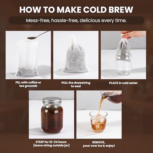 Cold Brew Bags, 100 Count Brew Coffee Filter Bags, 6x8 Inch