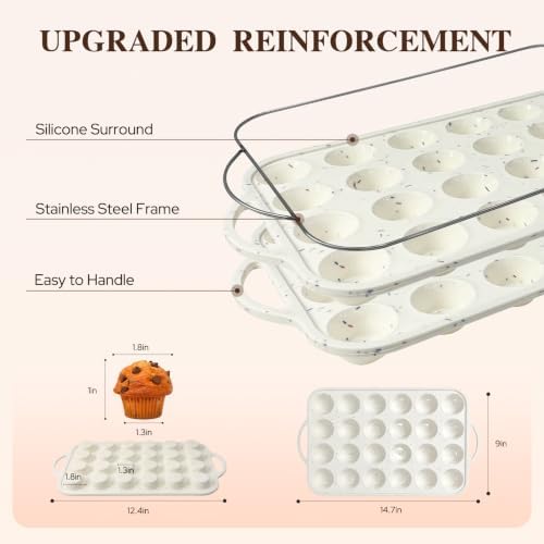 2 Pack Silicone Muffin Pans, 24 Cup Cupcake Pan with Metal Reinforced