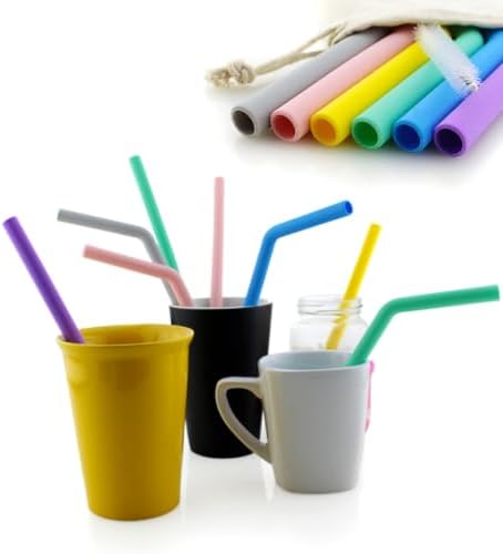 Reusable Silicone Drinking Straw Set with Cleaning Brush and Case