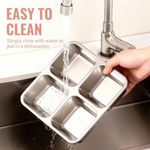 6 Pack Stainless Steel Snack Containers with Lids, 4-Compartment
