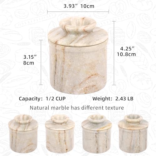 Marble Butter Keeper With Lid, Viva Jade, 3.5"L x 3.5"W x 4"H