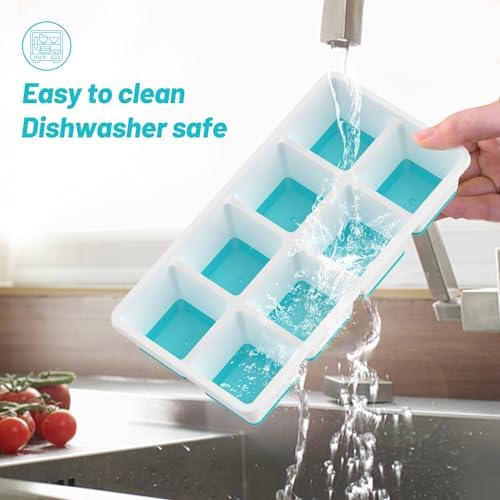 VEHHE Ice Cube Tray, 2 Pack Reusable Large Ice Cube Molds with Lid