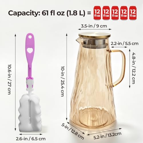 1.8L Amber Glass Pitcher with Lid – Bark Texture Design, Borosilicate