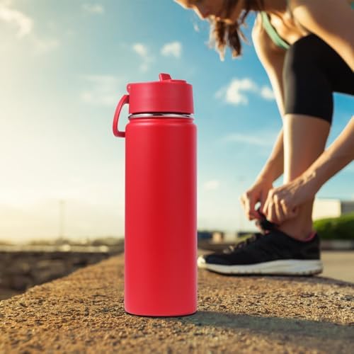 Volhoply 20oz Insulated Kids Water Bottle with Straw, Red