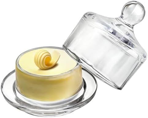 Dicunoy 2 Pack Glass Butter Dishes, Small Round Butter Keeper with