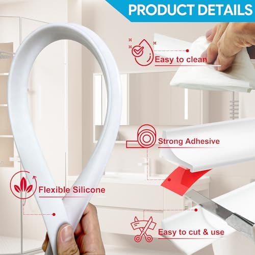 39Inch Shower Threshold Water Dam, Self-Adhesive Silicone Shower