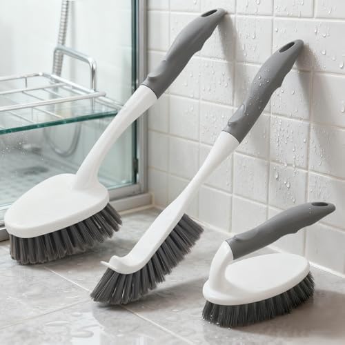 3 Pack Heavy Duty Scrub Brush Set with Scraper Head