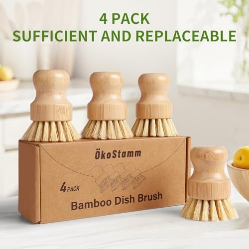 4 Pack Bamboo Dish Brush with Sisal Bristles