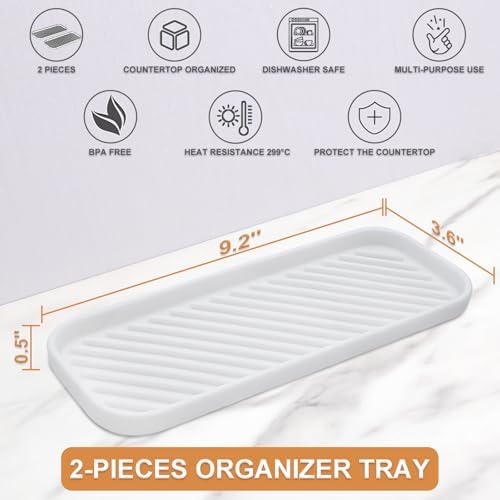 Silicone Organizer Tray, Soap and Sponge Holder, 2 Pack, White