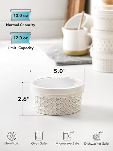 LE TAUCI Ramekins Oven Safe with Lids, 12 oz Ramikin Set for Creme