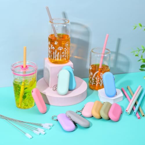 20 Sets Silicone Straws with Case Reusable Collapsiblable Foldable