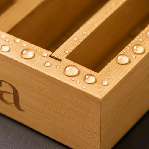 MinBoo Premium Bamboo Coffee Station & Tea Bag Organizer Box -7 Adjustable Slots with Removable Dividers, Silicone Non-Slip Pads - Eco-Friendly Countertop & Drawer Storage for K-Cups, Office Breakroom