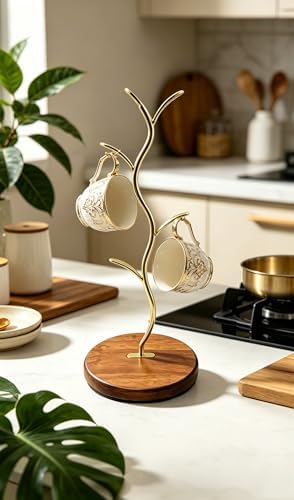 Mi hogar Leaf-Shaped Mug Tree Stand for Kitchen Counter, Modern