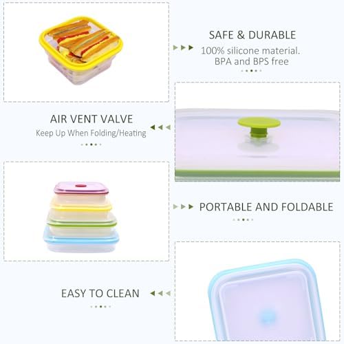 Set of 4 Collapsible Full Silicone Food Storage Containers with Lids