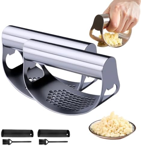 Garlic Press Rocker, Stainless Steel with Peeler