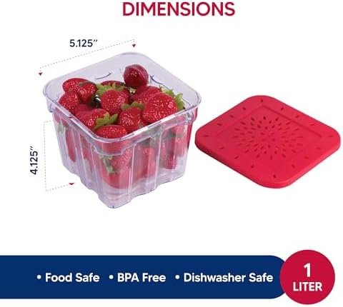 HIC Kitchen BerryFresh 1-Liter Produce Box, Red