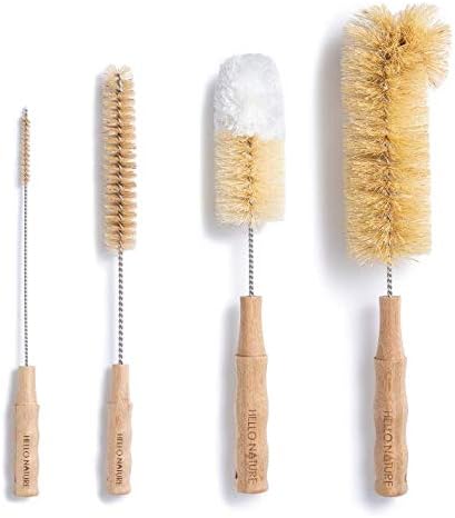 4 Pcs Bamboo Bottle Brush Set by HELLO NATURE – Long Handle Cleaning