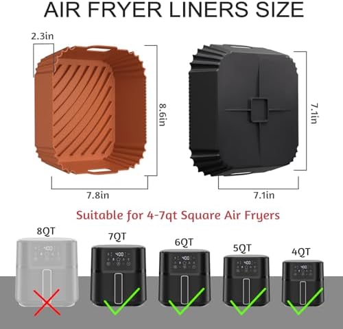 Air Fryer Silicone Liners 2 Pack, Reusable Square Air fryer Basket