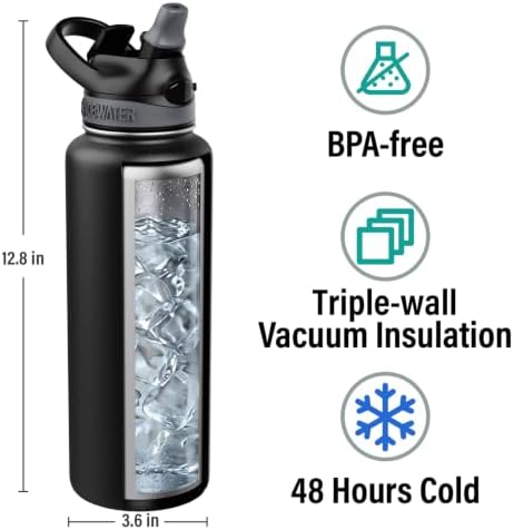 ICEWATER 40 oz Pop-Up Straw Leak-Proof Lock Lid Insulated Water Bottle