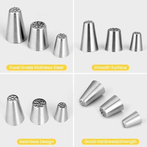 Kasmoire 3Pcs Grass Icing Nozzles Set,Stainless Steel Grass Piping Tip