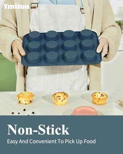 Ceramic Nonstick Baking Pans Set, Non Toxic 30 PCS Stackable Bakeware Sets, 550°F Oven Safe Baking Sheet & Pans, Warp-Free, Dishwasher Safe, PTFE/PFOA/PFOS-Free (Blue)