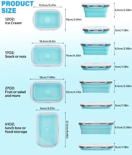 Decorwell 4 Collapsible Food Storage Containers, 12/17/27/40 oz