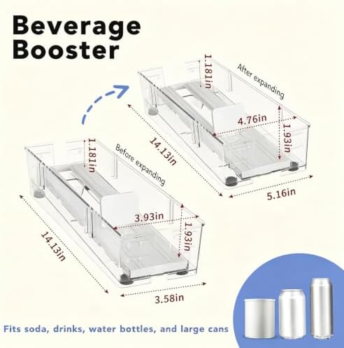 3-Pack Self-Pushing Drink Organizer for Fridge, Expandable