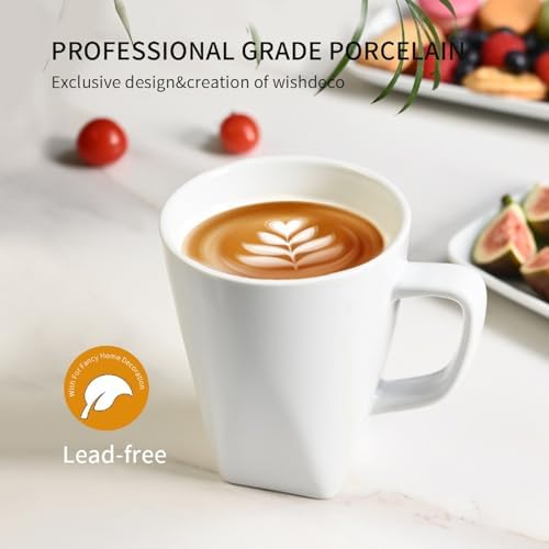 WishDeco White Coffee Mugs Set of 6, Ceramic Coffee Cups 14 oz