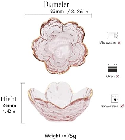 Seasoning bowls with gold rim,6 pcs Pink Cherry Flower Crystal Glass