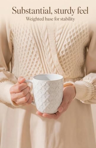 FOBENTA Ceramic Coffee Mugs Set of 4, 12oz Embossed Cups with Elegant