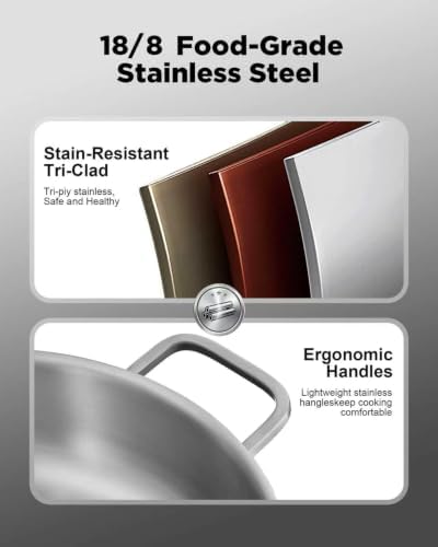 Saute Pan with Lid, 12 Inch 7QT Tri-Ply Stainless Steel Braiser Pan