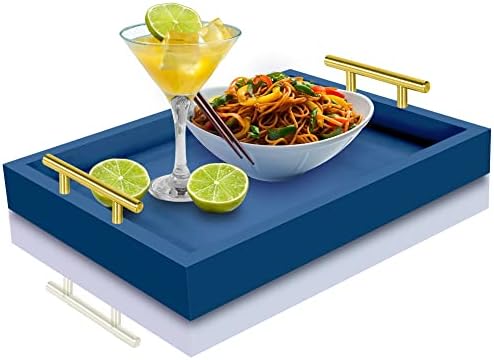 JollyCaper - Coffee Table Tray - with Metal Handles for Serving, Home