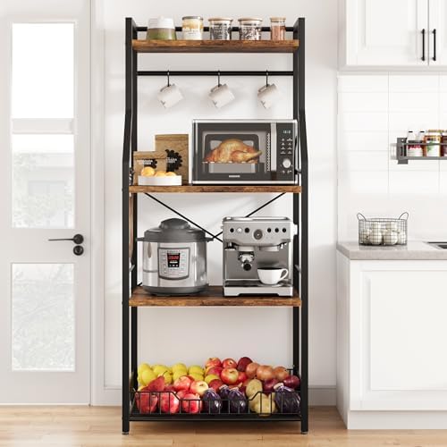 TrailBlaze Industrial 4-Tier Kitchen Bakers Rack, Rustic Brown