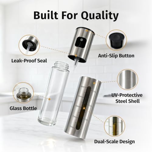Stainless Steel Olive Oil Sprayer, Glass Spray Bottle