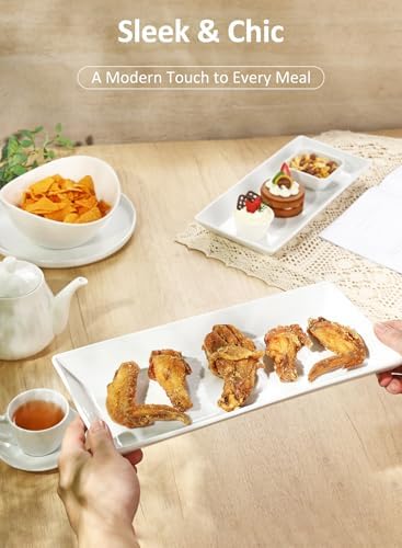 14” Large Porcelain Serving Platters, White Serving Plates Set of 4