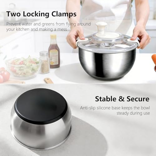 Large Salad Spinner with Storage Lid, 5.29QT Stainless Steel