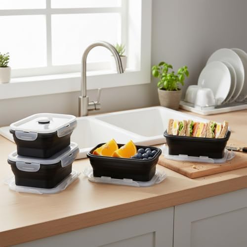 Collapsible Silicone Food Storage Containers Set with Lid & Air