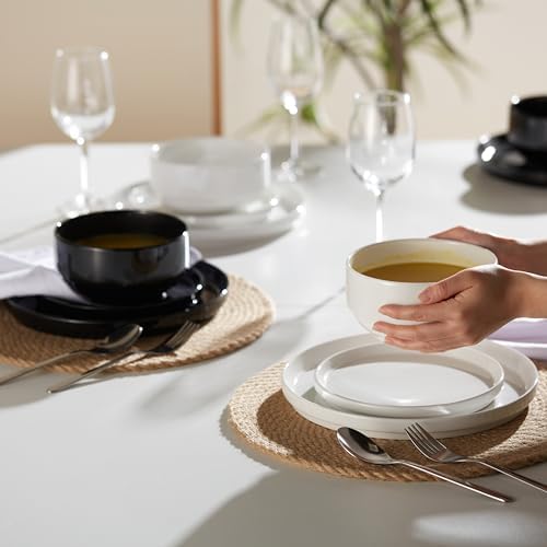 Ceramic Dinnerware Set, 12-Piece Service for 4, Soup Bowls (31.5 oz)