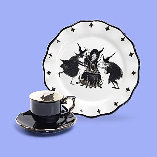 Potter's Studio Flying Witch Black Gold Tea Cup and Saucer + Witches