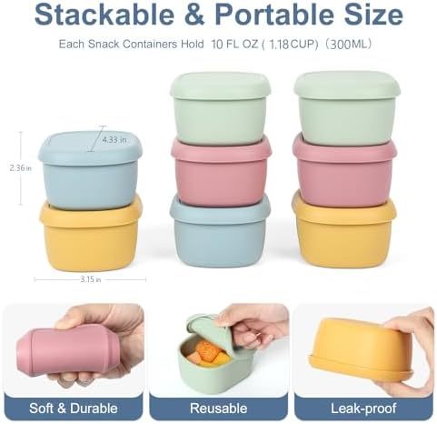 8 pcs 10 oz Silicone Snack Containers for Kids Small Food Containers