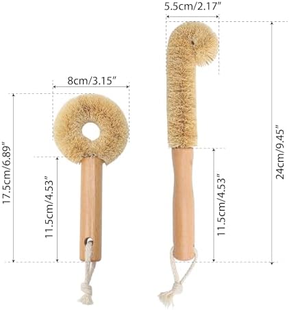 2PCS Coconut Brush Fiber Bottle Wooden Cleaning Brush, Scrub Head for