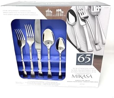 Mikasa, Alyse Flatware Service for 12, 65 Piece Set, 18/10 Stainless