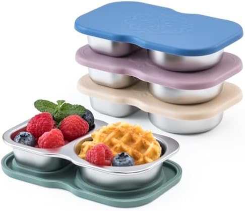 VITEVER 4 Pack Small Stainless Steel 2-Compartment Snack Containers