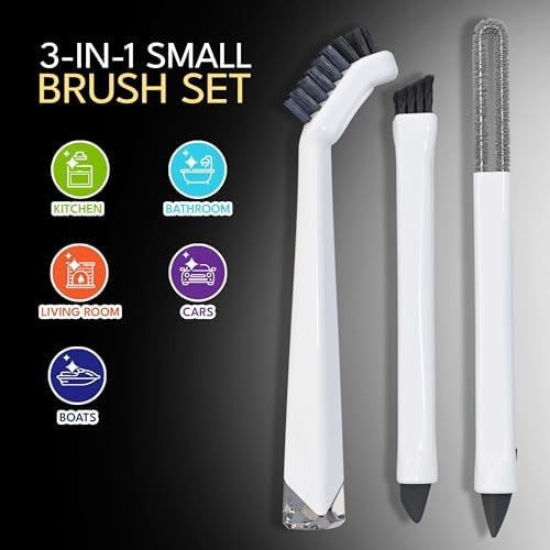 Small Cleaning Brush Set 3pcs—Crevice Brushes for Cleaning—Scrub