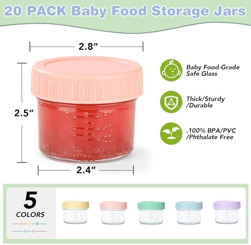 RowinsyDD 4 oz Glass Baby Food Jars with Lids, 20 Pack