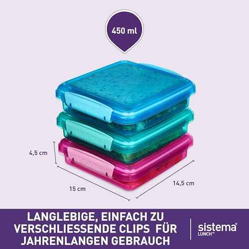 Sistema 3-Piece Sandwhich Containers, 1.9-Cup, Blue/Green/Pink