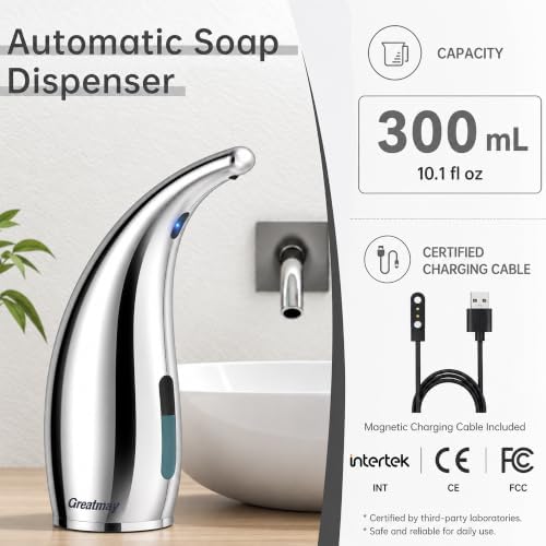 Automatic Soap Dispenser Touchless Rechargeable 10 oz, Silver