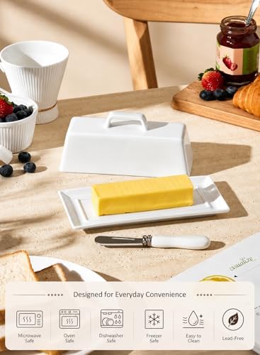 Porcelain Butter Dish with Lid and Knife for Countertop