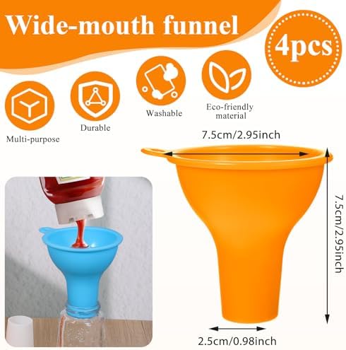 Silicone Funnels, 4 Pieces Wide Mouth Funnel Flexible Condiment Sauce